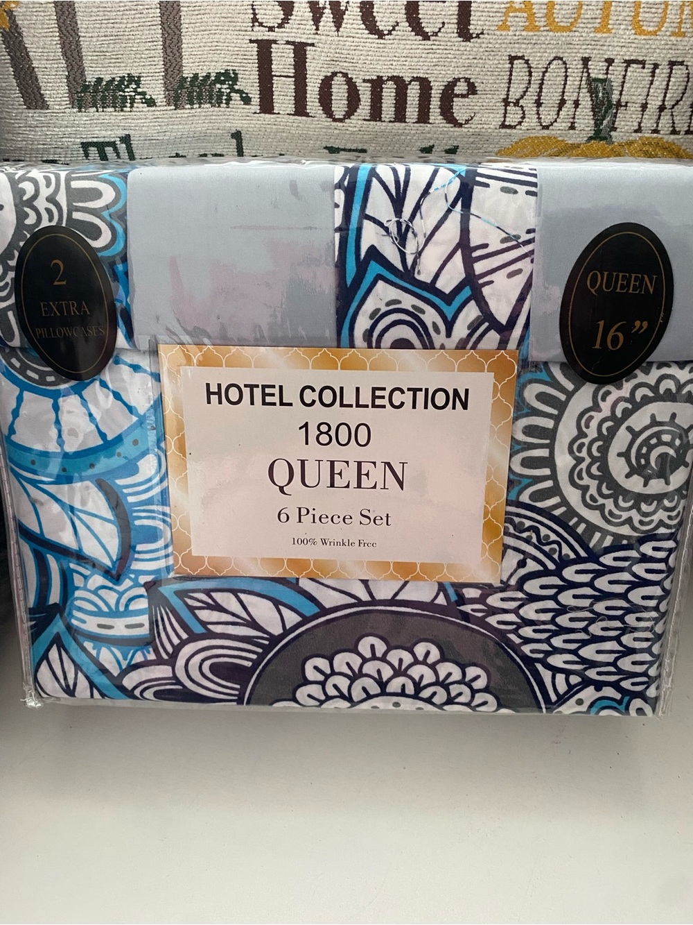 Hotel Collection Queen 1800 6-Piece Bedding Set - Blue, Gray & White Floral